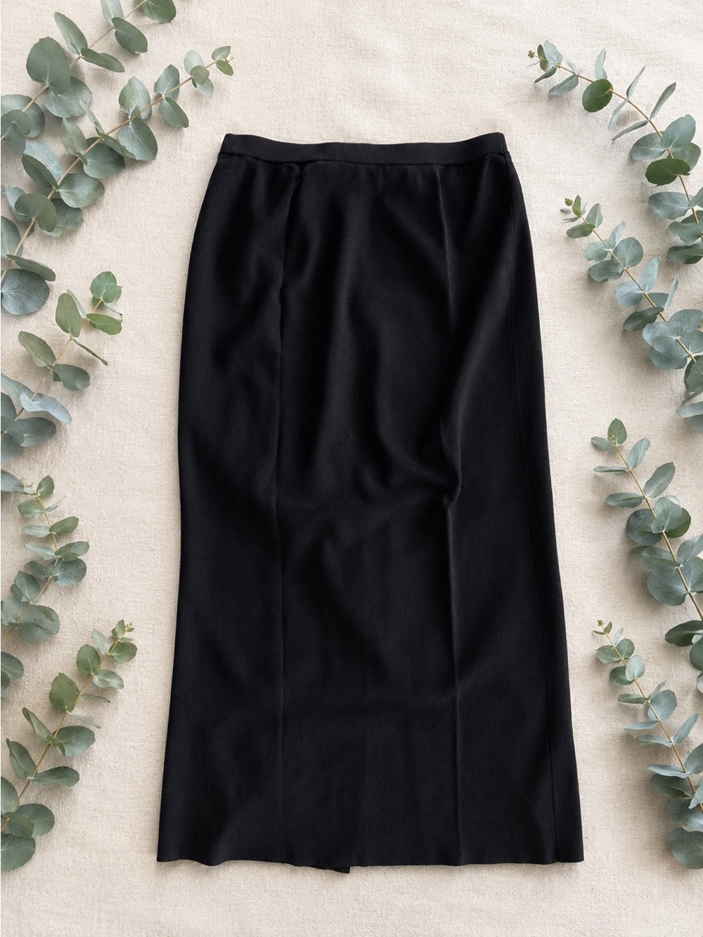 Spenser Jeremy Black Knit Midi Pencil Skirt Pull On Minimalist